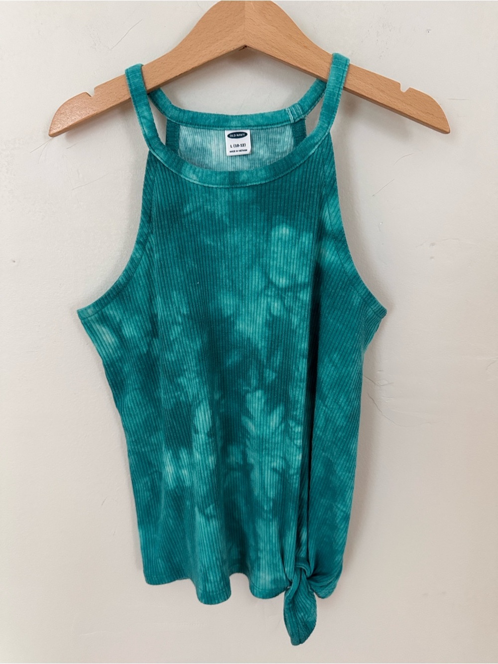 Old Navy Girls 10-12 Teal Tie Dye Ribbed Side Knot Tank Top